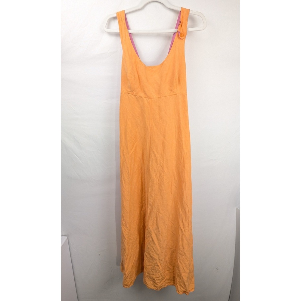 Vtg Y2K Silk Linen‎ Sleeveless Maxi Dress Sz 12 Orange Cottagecore Euro Coastal - Picture 2 of 9